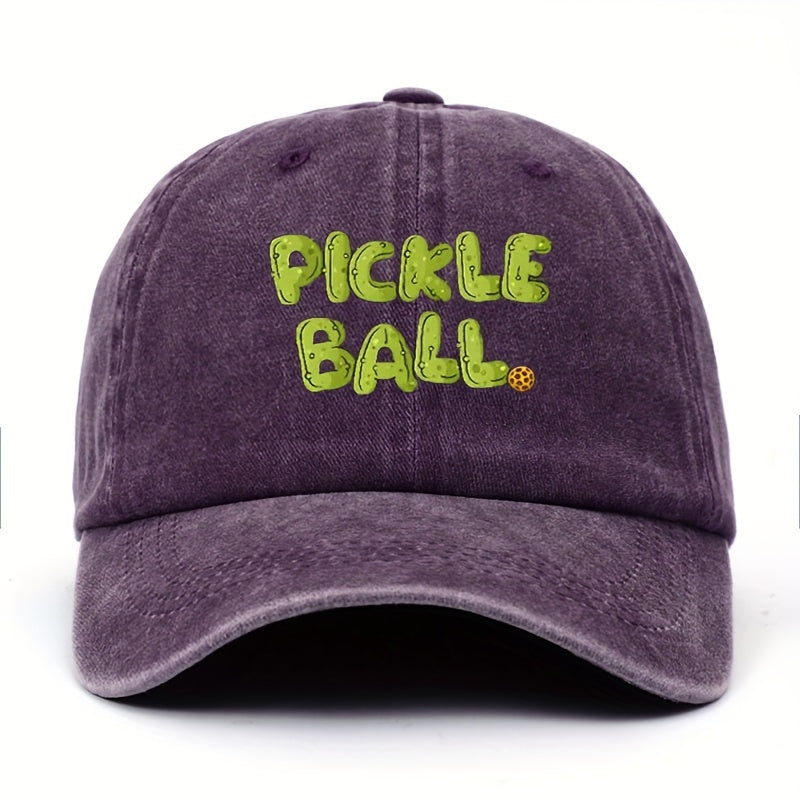 Retro Washed Baseball Cap with PLCKLE BALL Text. Solid Adjustable Design. Ideal for Outdoor, Casual Sports, And Couples