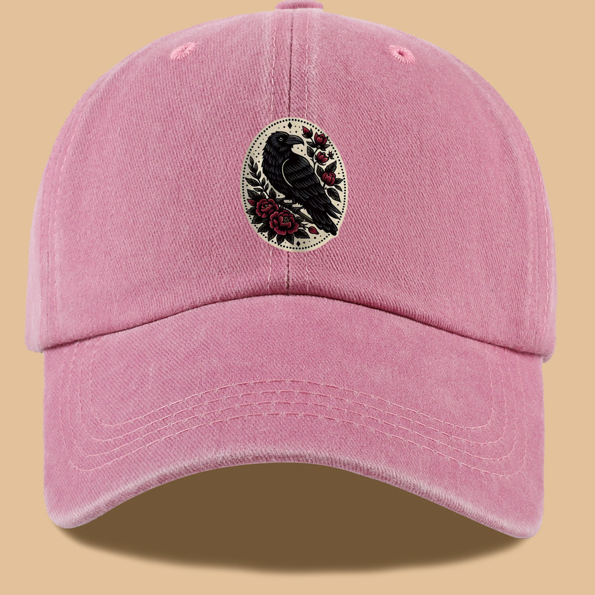 1pc 1pcs Black Crow & Red Rose Vintage Duckbill Baseball Cap - Adjustable Unisex Hat Suitable for Men & Women, Gothic Streetwear Sun Hat for Outdoor Travel, Daily Commute, Photo Shoots, Creative,,