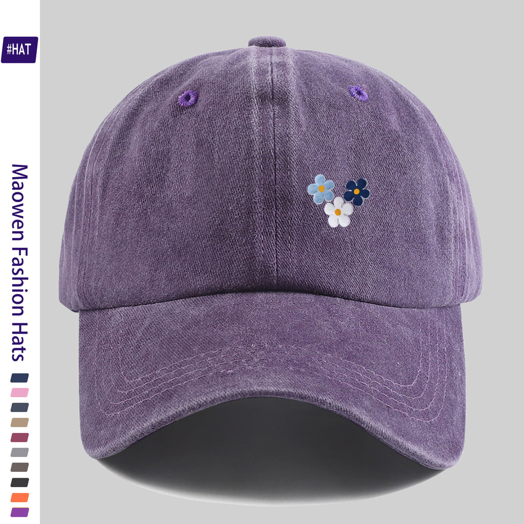 1pc of Vintage Distressed Adjustable Sports Cap, Washed Style Hat, Fresh and Elegant Three-flower Combination Print Design, Outdoor Casual Cap, Fashionable Printed Breathable Baseball Cap, a Must-have Fashion Item