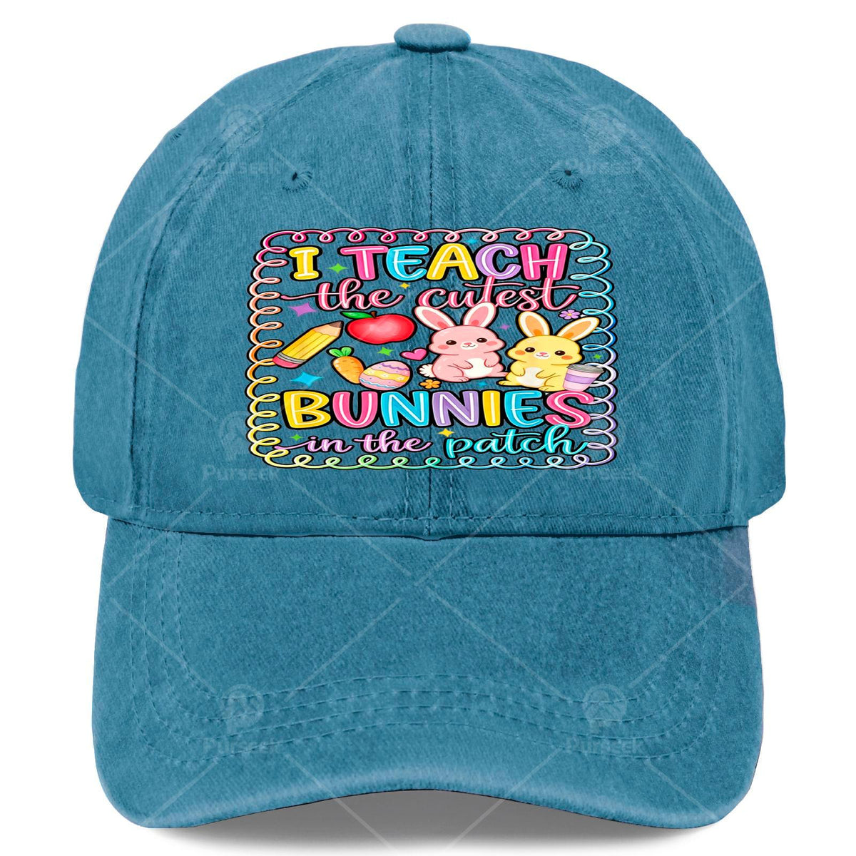 Retro Baseball with Bunny Teacher - Lightweight Full-Body Print Round Suitable for Easter, Christmas, 4th & Events, Hand Washable for Tournaments, Casual Wear - I Teach The Cutest Bunnies in The Patch