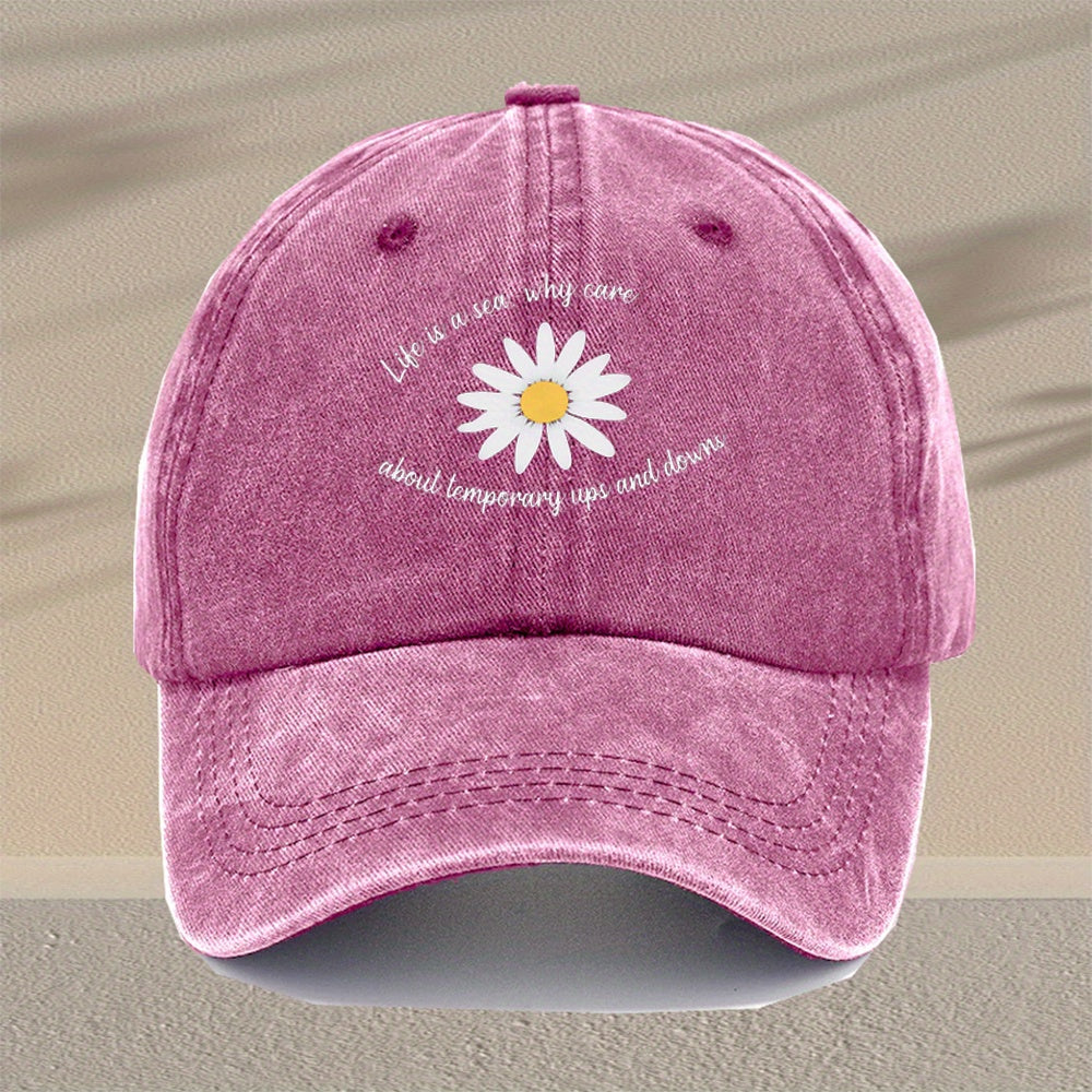 Men's Vintage Washed Baseball Cap with Daisy Print & Buckle Closure - Lightweight Rayon for all-Season Outdoor Hat, Retro Casual Cap Suitable for Travel, Daily Wear - Multi-Color Options, Perfect Gift