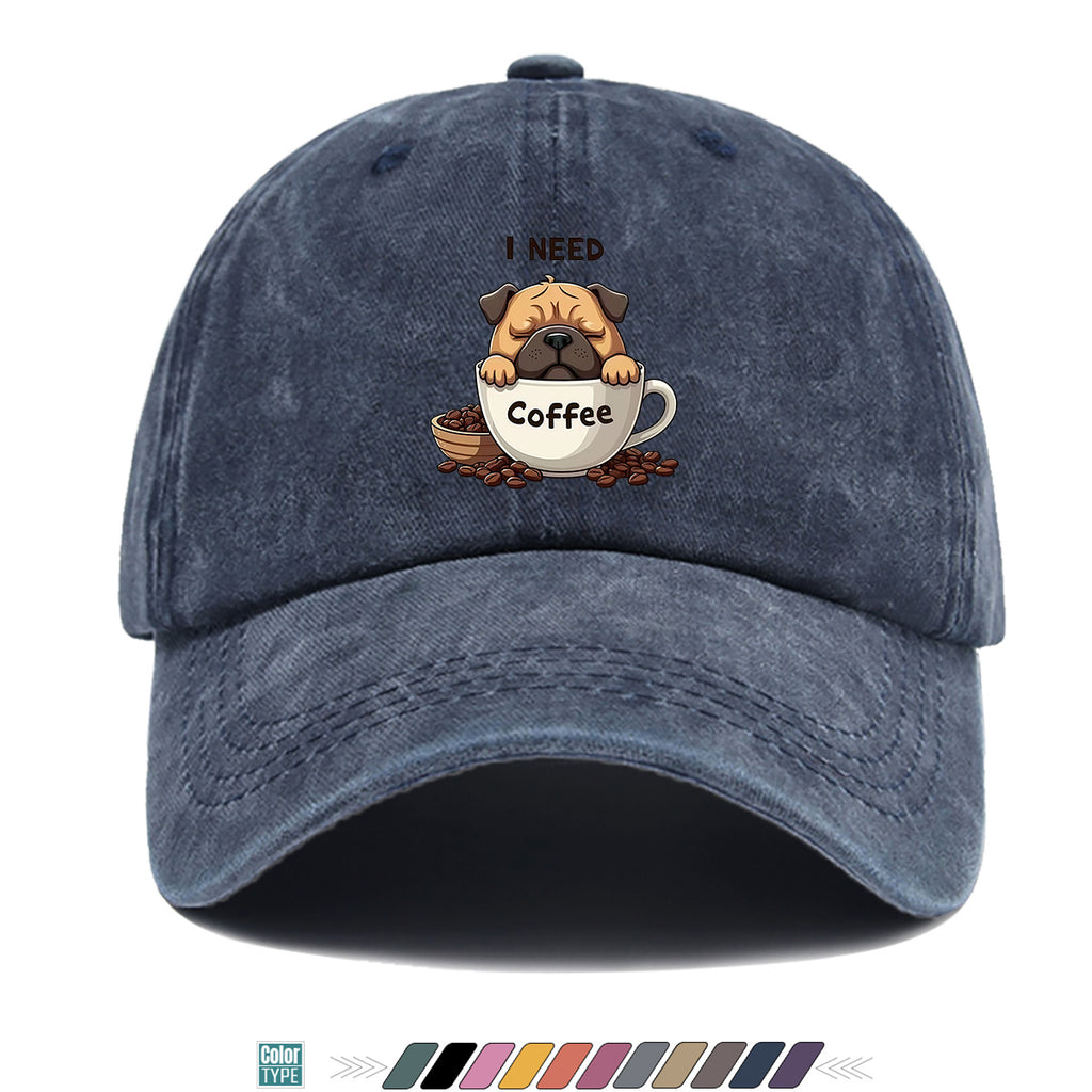 1pc 1pcs Pug "I Need Coffee" Trucker Hat - Adjustable Unisex Baseball Cap with Pug Dog Print & Coffee Cup, Breathable Sun Hat Suitable for Coffee Lovers, Outdoor, Hiking, Gifts for Men & Women, for Working People, Birthday Present