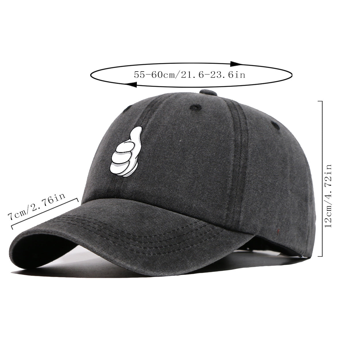 1pc Minimalist Black And White Cartoon Thumbs Up Gesture Print Baseball Cap Fashion Trend Duck Tongue Hat Unisex Adjustable Size Casual Versatile Sun Hat Street Trendy Person Must-Have Outdoor Travel Sun Hat Daily Shopping, Travel, Sports, Party