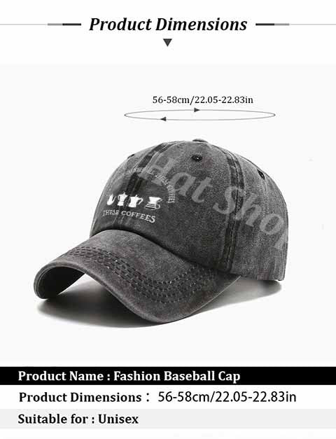 Fashion Baseball Cap with Four Coffee Utensil Patterns, Daily Match for Coffee Lovers