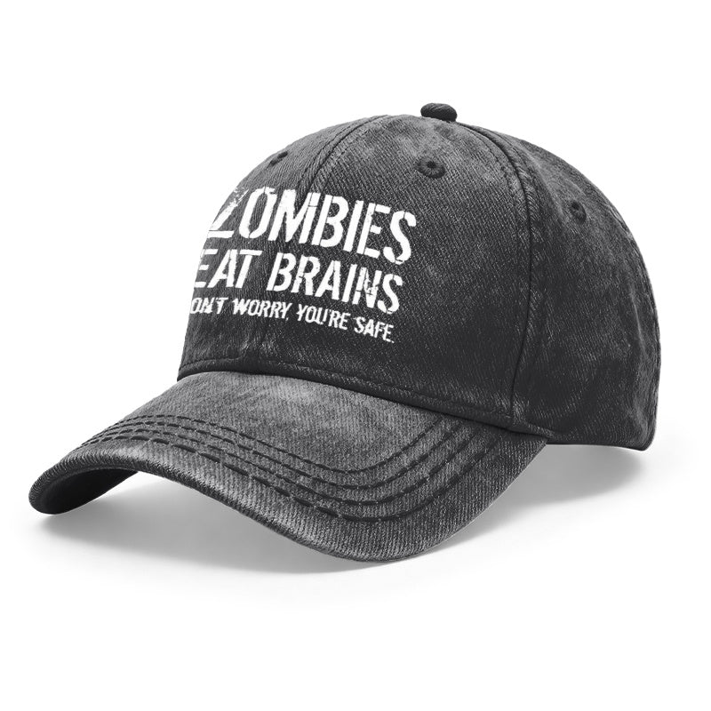 1pc Retro Distressed Unisex Baseball Hats, Zombies Consume Brains, Don'T Panic, You'Re Secure. Design Print Motif, Adjustable, Ideal for Outdoor Activities And Casual Attire, Presents for Both Men And Women, Friends