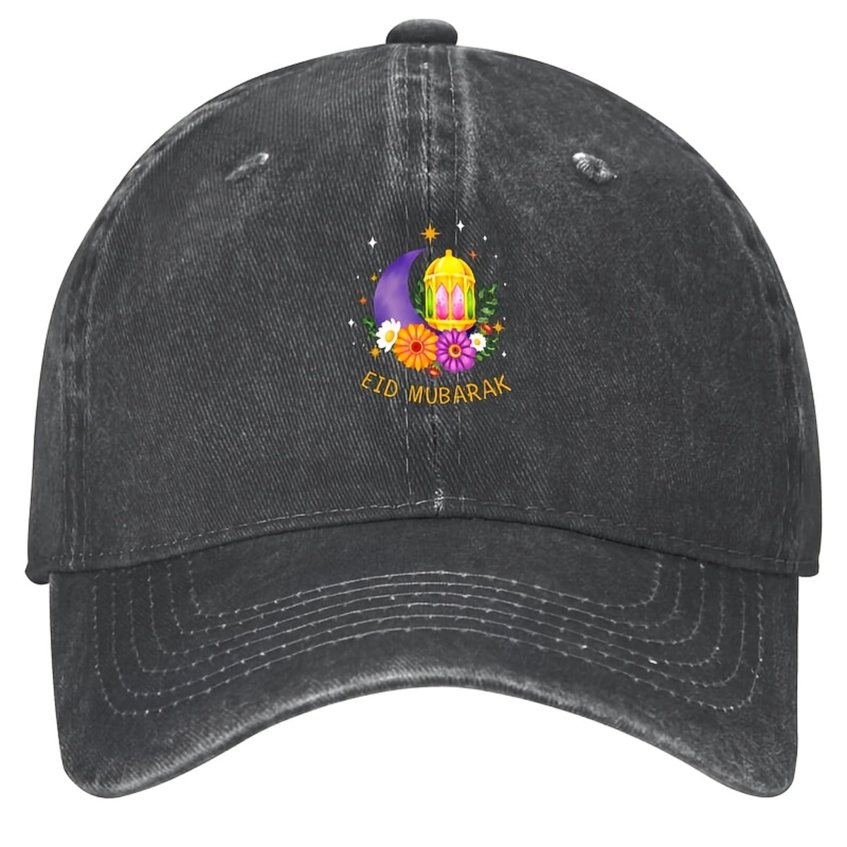 2026 Latest Face-Slimming Baseball Cap, American Retro Cap, Couple'S Matching Cap, Eid Mubarak Floral Islamic Ramadan T-Shirt, Muslim Style, Washed Baseball Cap(Unisex), Retro Snapback Cap