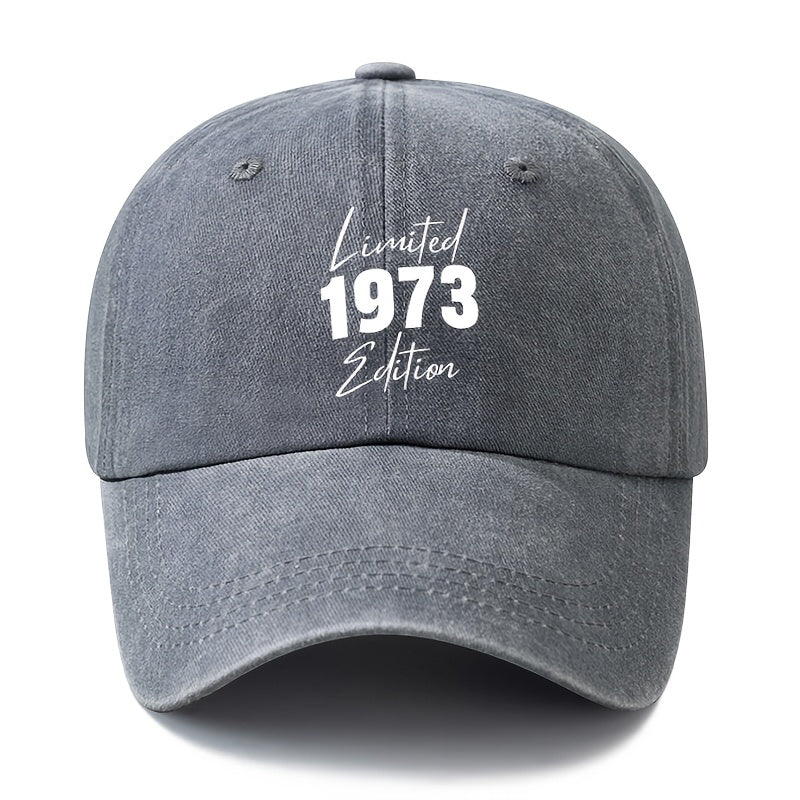 A Unisex Fashion All-Match Printed 1973 Baseball Cap, Classic Retro Washed Outdoor Lightweight Curved Brim Hat, Trucker Baseball Cap, Suitable for Outdoor Vacation Travel Camping And Other Leisure Occasions, Holiday Party Hip-Hop Hat