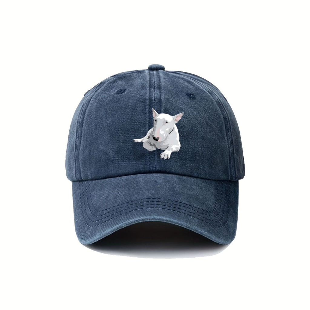 Bull Terrier Realistic White Bull Terrier Pet Portrait Art American-Style Printed Baseball Cap Vintage Washed Distressed Unisex Spring And Autumn Outdoor Sun Hat Personalized Trendy Hip-Hop Duckbill Cap