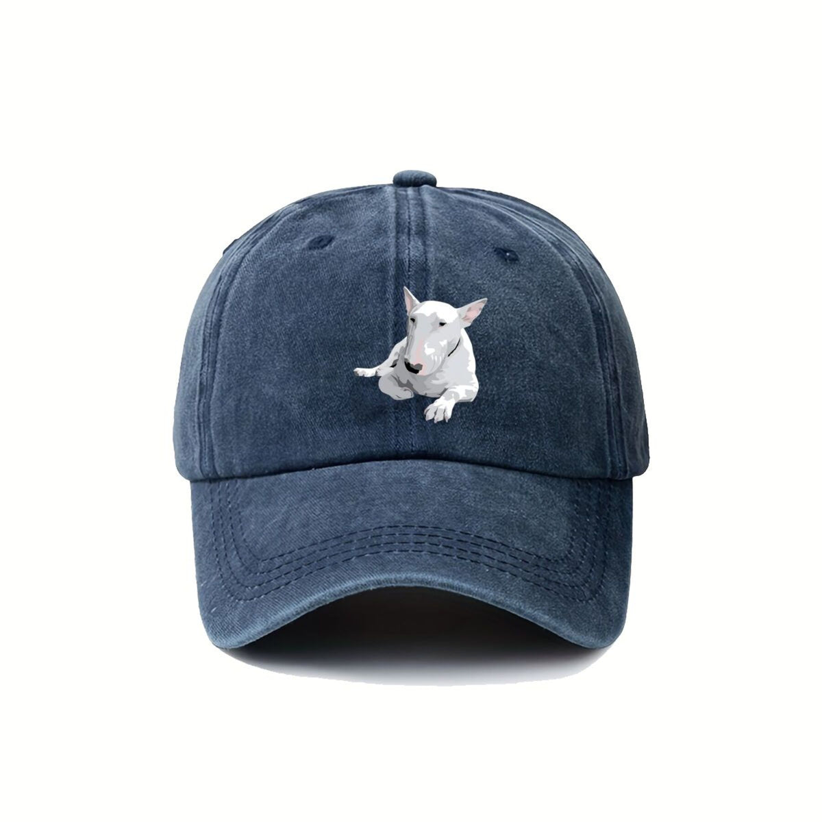 Bull Terrier Realistic White Bull Terrier Pet Portrait Art American-Style Printed Baseball Cap Vintage Washed Distressed Unisex Spring And Autumn Outdoor Sun Hat Personalized Trendy Hip-Hop Duckbill Cap
