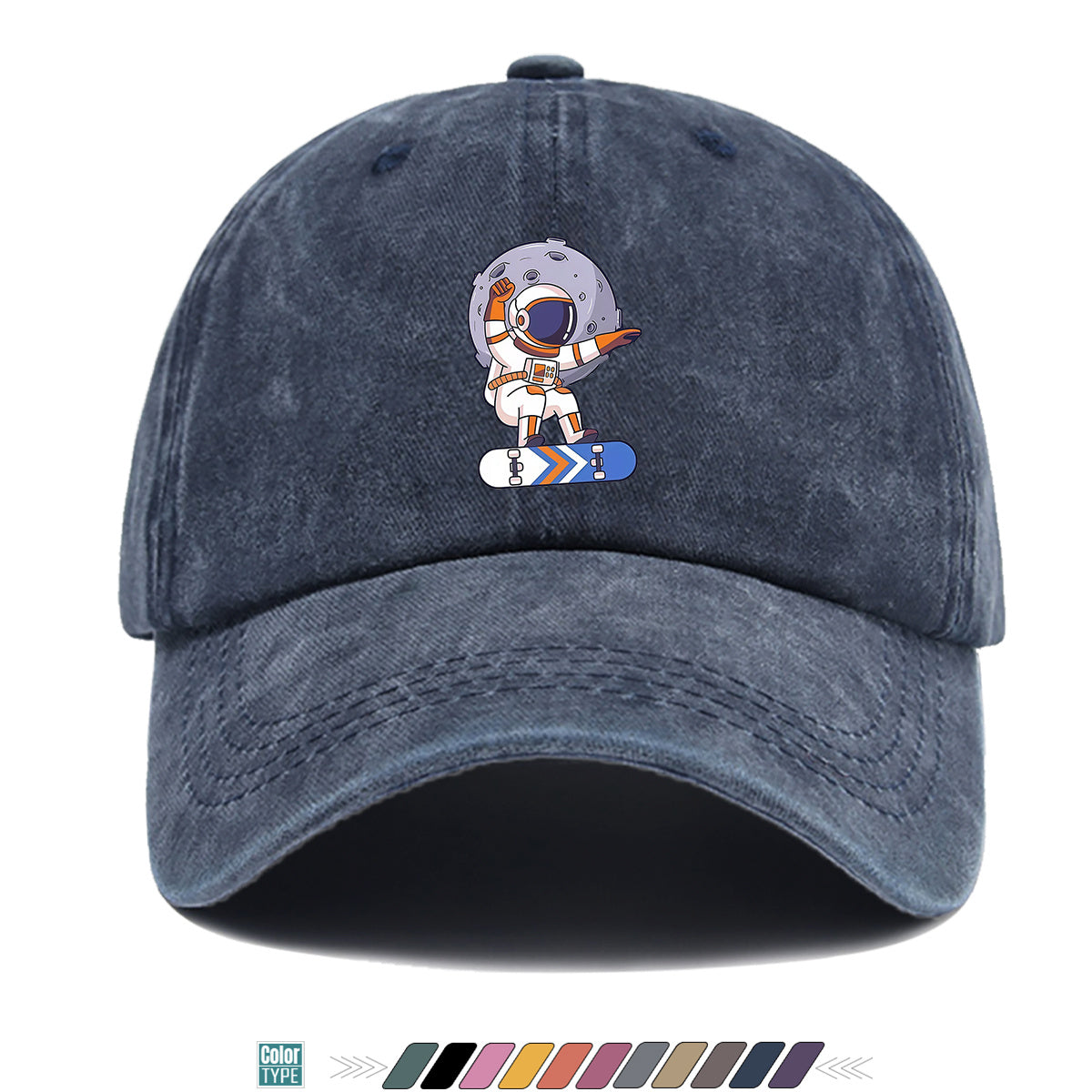 1pc Astronaut Skateboard Print Baseball Cap, Trendy Individual Sun Hat, Fashionable Cool Breathable Unisex Duckbill Cap, Adjustable Size Street Hip-Hop Hat, Outdoor Travel Sunshade Hat Suitable for Skateboarding, Street Dance, Camping