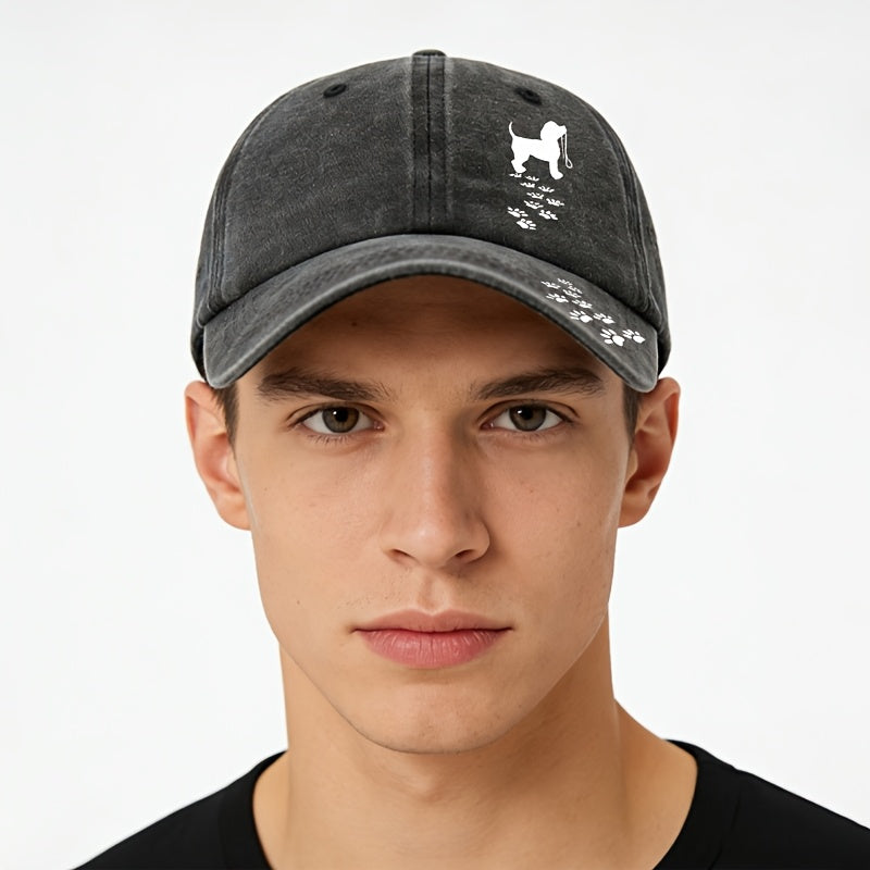 Vintage Washed Distressed Duckbill Baseball Cap with Dog Paw Print - Soft Breathable Sweat-Absorbent Suitable for Outdoor,, Camping, Fishing, Streetwear Hat - Classic Retro for Sports & Hip-Hop Style