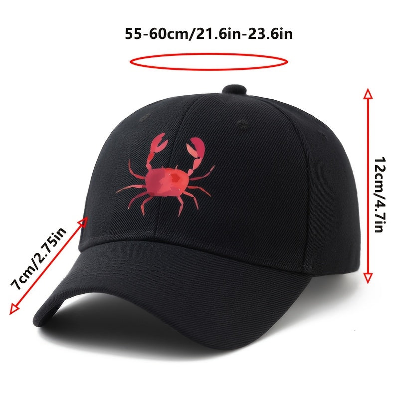 Unisex, Fashionable And Versatile Baseball Cap with Crab Print, Classic Lightweight Outdoor Cap, Suitable for Outdoor Vacations, Travel, Camping, And Other Leisure Occasions. It'S Also a Great Choice for Everyday Wear As a Casual Cap
