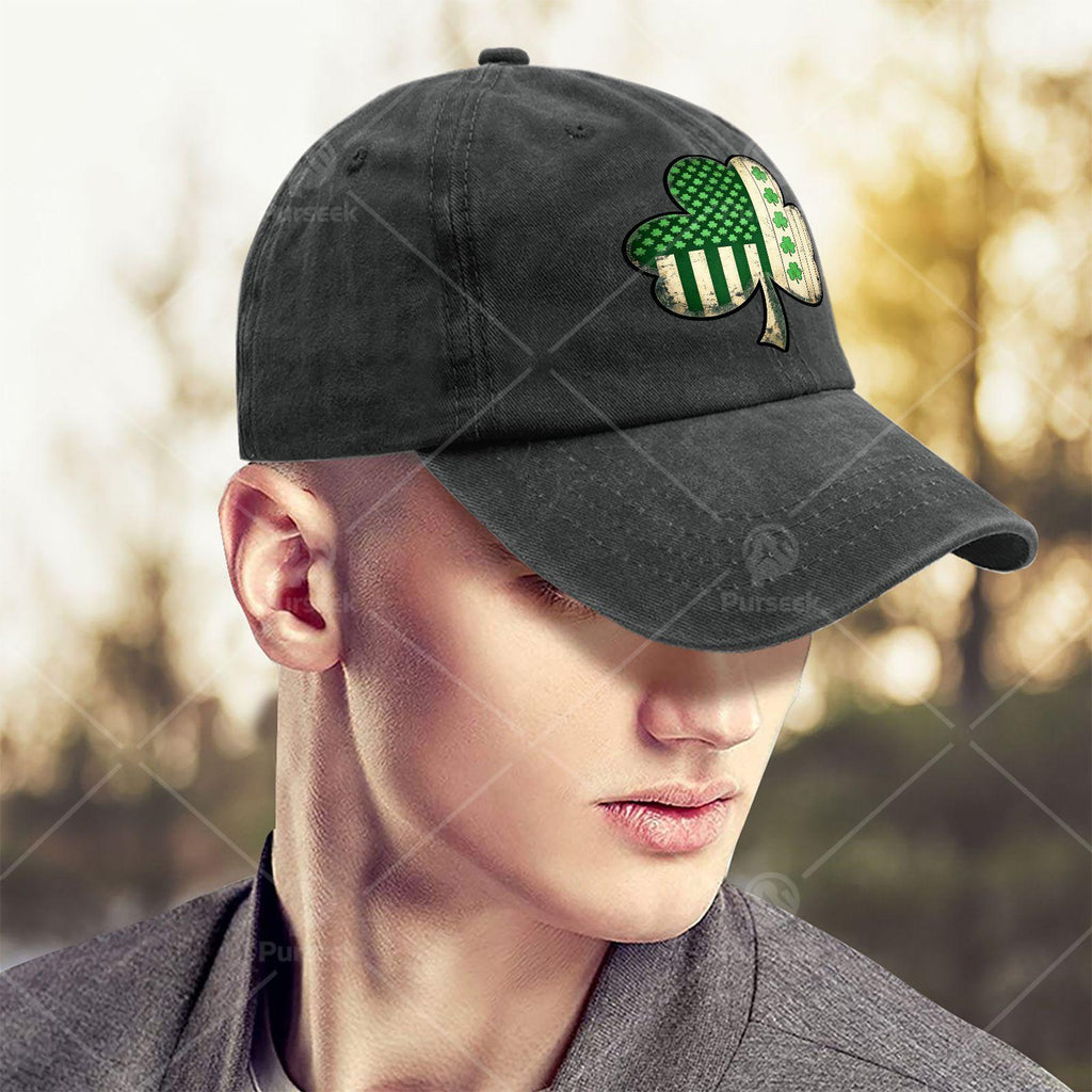 US American Flag with Shamrocks for St Patricks Day Baseball Hat Unisex