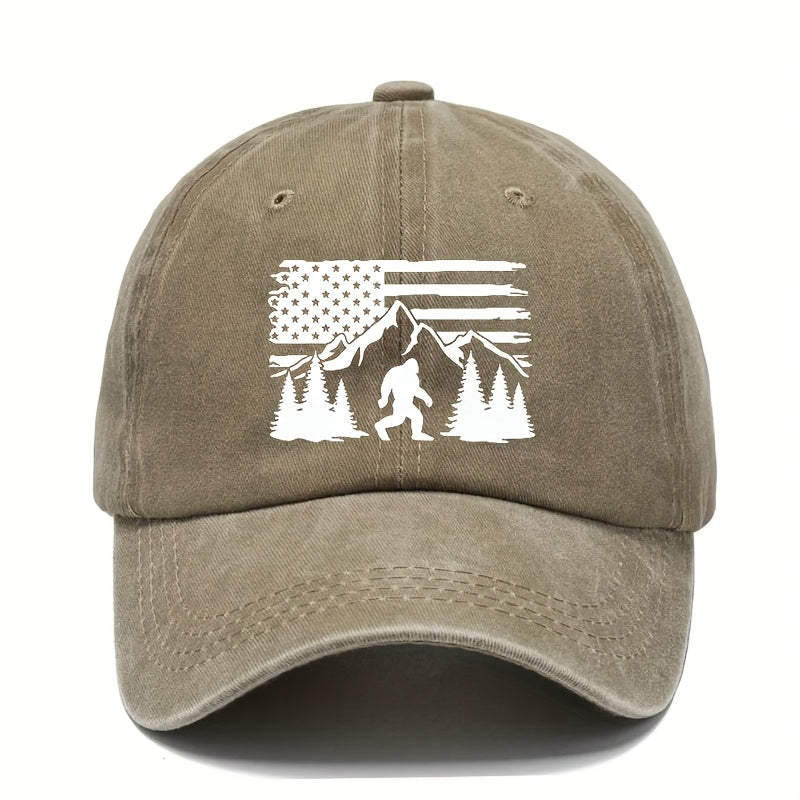 Men's Adjustable Sun Baseball Cap with American Flag & Pine Tree Design - Breathable Outdoor Dad Hat Suitable for Fishing, Hiking, Camping, Machine Washable, Casual Sports Cap for American-Themed Outdoor Gear