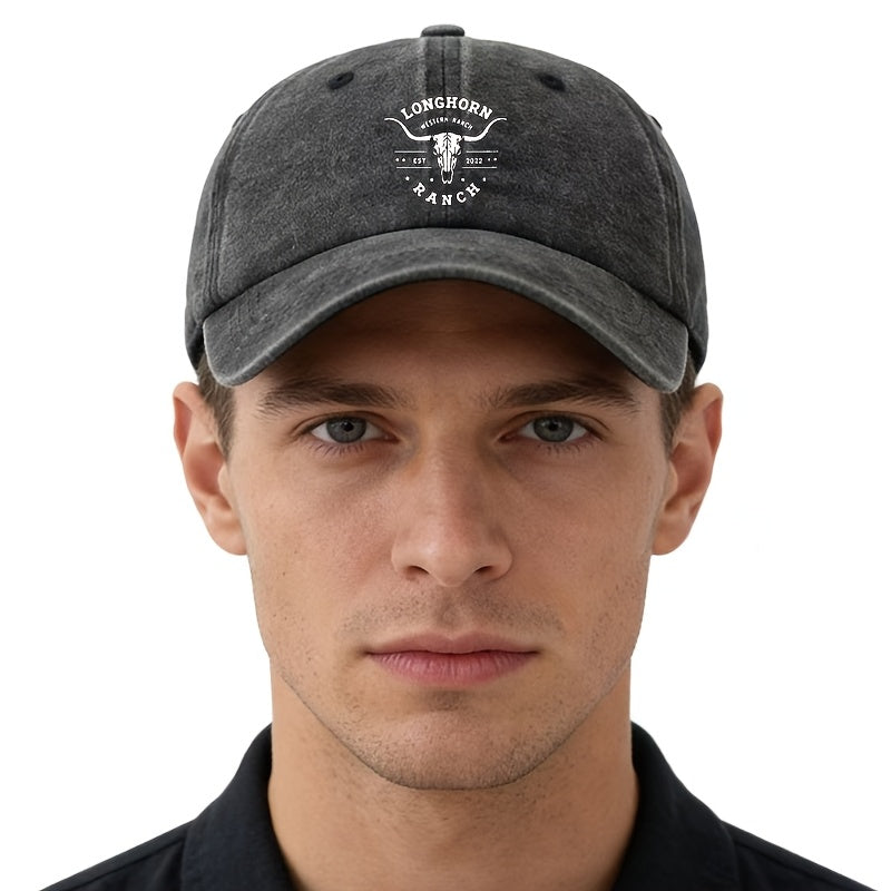 Unisex LONGHORN Printed Retro Baseball Cap with Iconic - Lightweight Curved Brim Trucker Hat Suitable for Outdoor, Travel, Camping, Hip-Hop Style, Machine Washable for Men & Women, Casual Gift for Parties and Daily Wear