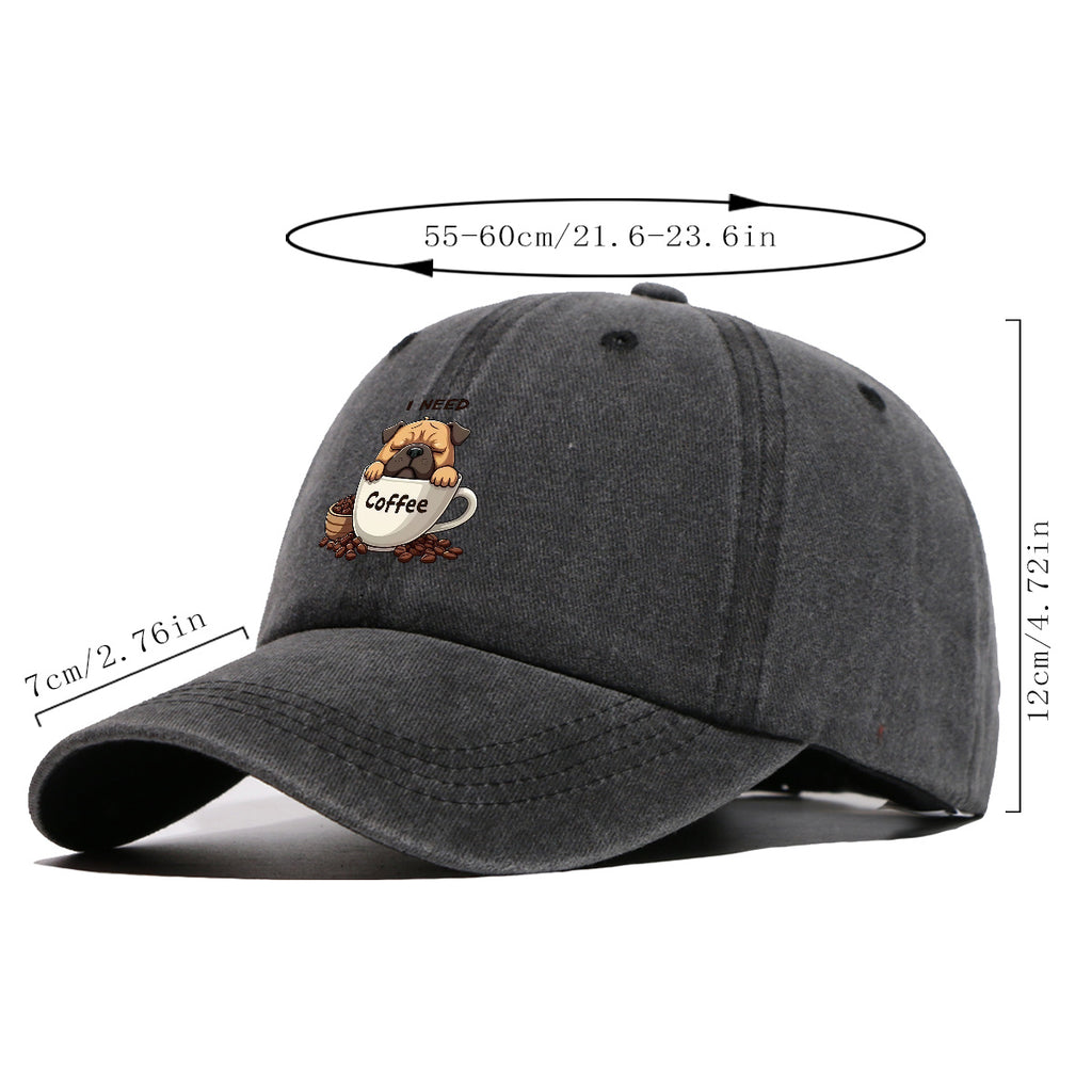 1pc 1pcs Pug "I Need Coffee" Trucker Hat - Adjustable Unisex Baseball Cap with Pug Dog Print & Coffee Cup, Breathable Sun Hat Suitable for Coffee Lovers, Outdoor, Hiking, Gifts for Men & Women, for Working People, Birthday Present