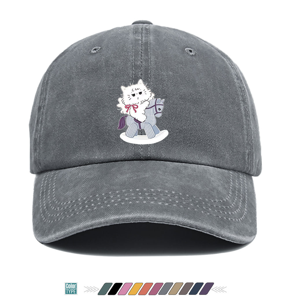 1pc Cartoon Cat Riding a Wooden Horse Printed Baseball Cap, Cute and Adorable Sun Hat, Stylish, , and Beautiful, Unisex Adjustable Baseball Cap, Daily Casual Hat, Family Outing Hat, Suitable for Shopping, Picnics, Amusement Parks, Parties