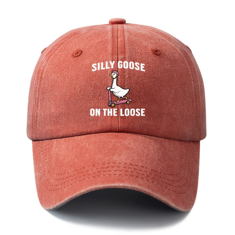 Unisex Fashion Versatile Printed SILLY GOOSE ON THE LOOSE Baseball Cap, Classic Retro Washed Outdoor Lightweight Curved Brim Hat, Trucker Cap, Suitable for Outdoor Vacation Travel Camping And Casual Occasions, Holiday Party Hip-Hop Hat