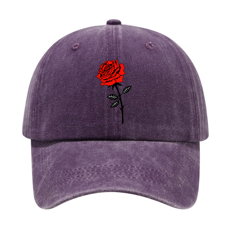 Washed Distressed Printed Baseball Cap Adult Easy Casual Style Rose Flower Print Washed Distressed Soft Top Vintage Baseball Cap Unisex All-Match Hat