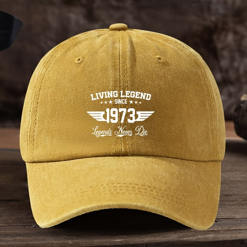 Men'S Black Baseball Cap Featuring a Print That Says 'Living Legend Since 1972.83inch' - a Fashionable Black Duckbill Hat Suitable for Outdoor Activities, Machine Washable, Made of Polyester