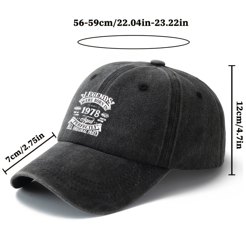 Unisex, Fashionable And Versatile Printed S 1978 Baseball Cap, Classic Retro Washed Outdoor Lightweight Curved Brim Cap, Suitable for Outdoor Vacations, Travel, Camping, And Other Casual Occasions, Hip-Hop Cap for Holiday Parties, Casual Cap