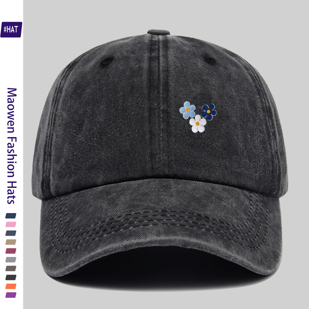 1pc of Vintage Distressed Adjustable Sports Cap, Washed Style Hat, Fresh and Elegant Three-flower Combination Print Design, Outdoor Casual Cap, Fashionable Printed Breathable Baseball Cap, a Must-have Fashion Item