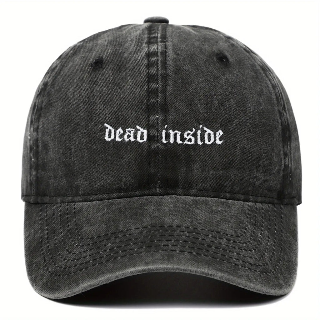 A Versatile and Novel Washed Baseball Cap with Gothic Font Pattern, Unisex and Adjustable