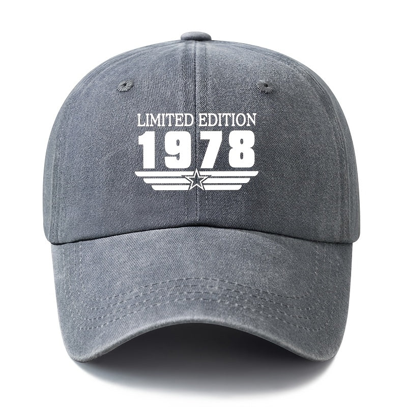 A Unisex Fashion Versatile Printed LIMITED EDITION 1978 Baseball Cap, Classic Retro Washed Outdoor Lightweight Curved Brim Hat, Trucker Baseball Cap, Suitable for Outdoor Vacation Travel Camping And Other Leisure Occasions