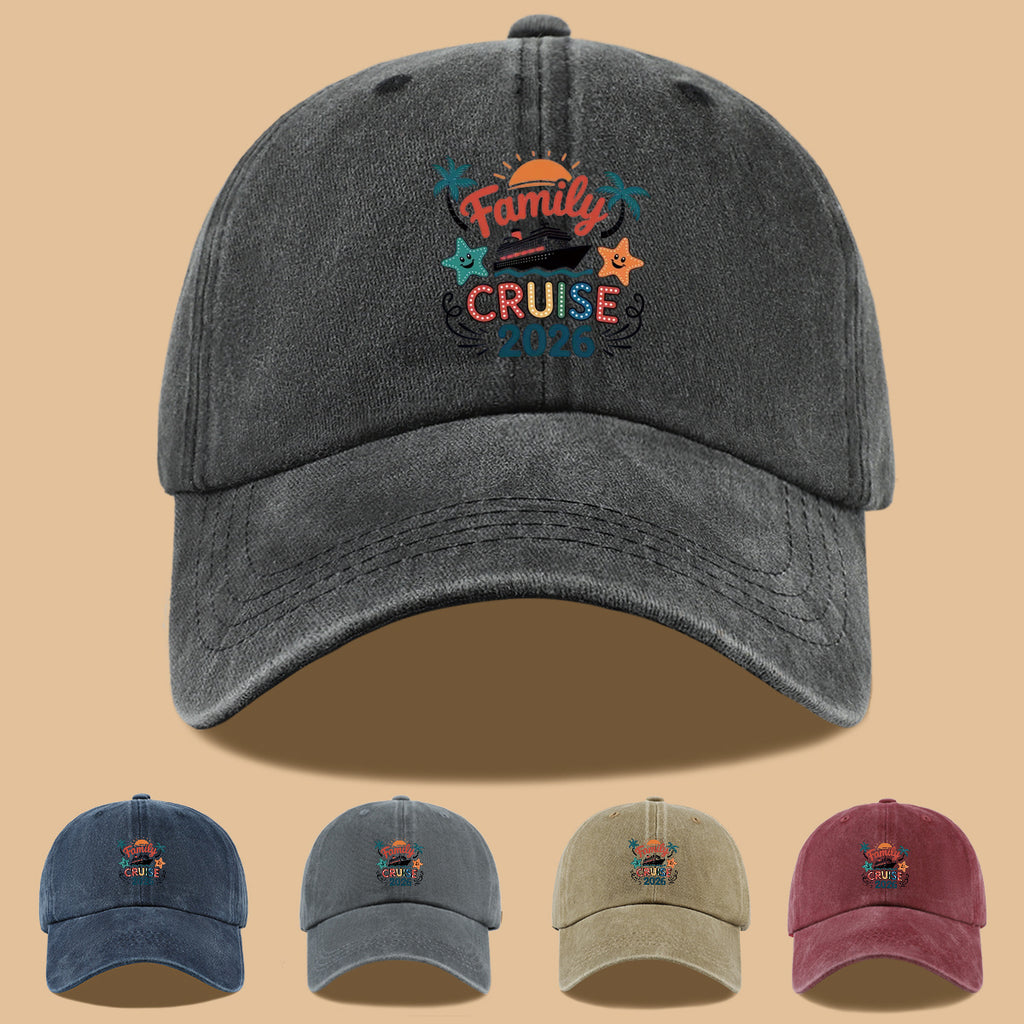 1pc "Family Mail Steamer 2025.98inch" Themed Printed Baseball Cap, Fun Cartoon Mail Steamer Ship, Stars, Palm Trees, Sunset Pattern, Fashionable Casual Sun Hat, Unisex, Adjustable Size, Dad's Fishing Hat, Mom's Vacation Hat, Suitable for Family