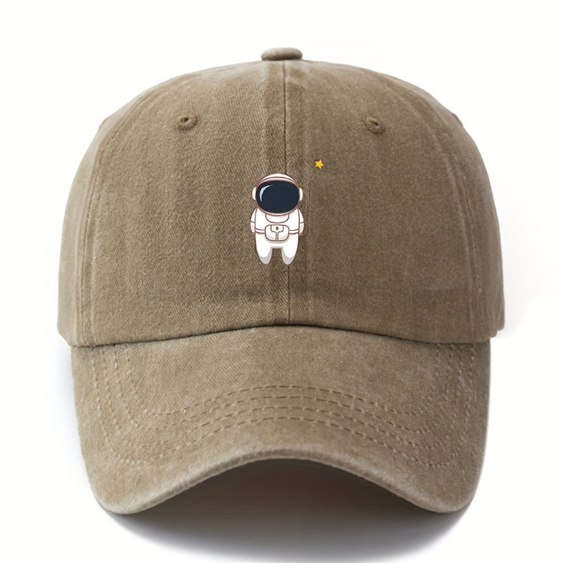 Unisex, Fashionable And Versatile Astronaut Print Baseball Cap, Classic Retro Washed Outdoor Lightweight Curved Brim Cap, Trucker Baseball Cap, Suitable for Outdoor Vacations, Travel, Camping, And Other Leisure Occasions