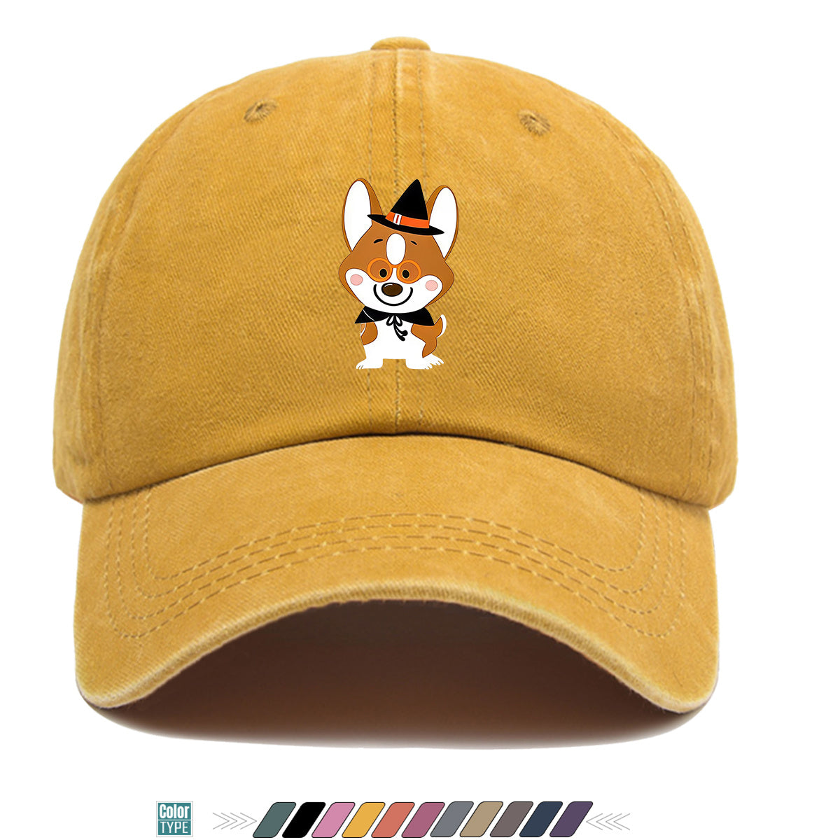 1pc Corgi Dog Cartoon Print Baseball Cap, Cute Wizard Hat with Glasses Design, Comfortable Breathable Sun Hat, Fashionable And Adorable Trendy Hat, Unisex Adjustable Size, Travel Hat, Bestie Shopping Hat, Suitable for Holiday Parties