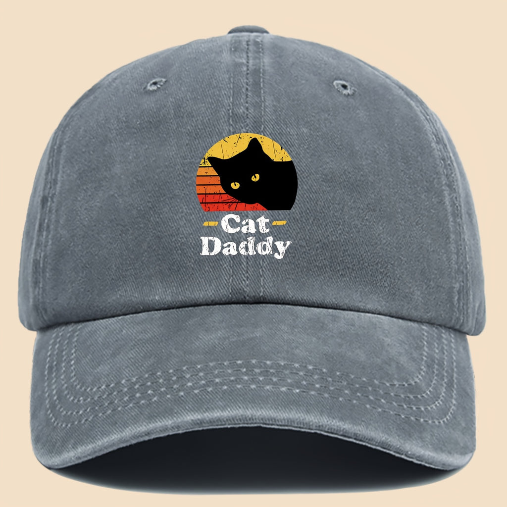Charming "Cat- for daddy" Printed Baseball Cap, PAPA Retro Curved Brim for dad Hat, Suitable for Both Men And Women in All Seasons, Adjustable Size, Suitable for Most People, Trucker Sun Hat, Ideal Gift for Dad Or Grandpa, Suitable for Leisure