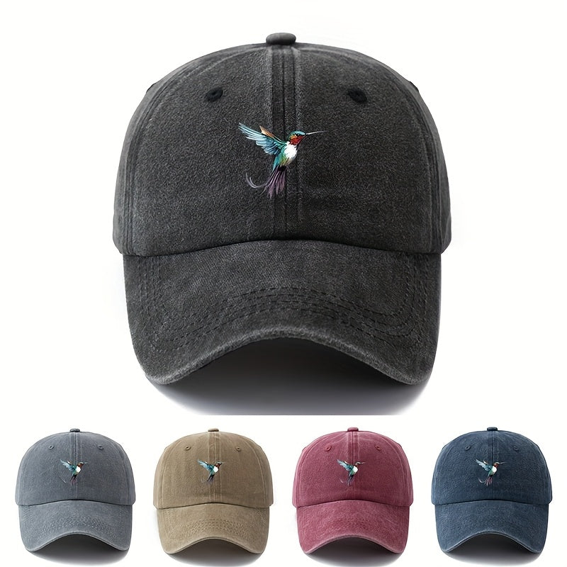 MAKEFGE Vintage Baseball Cap - Lightweight Distressed Trucker Hat, Available in Six Colors (Black/Dark Grey), Unisex, Suitable for Outdoor Casual Everyday Wear - Retro Structured Brim And Daily Headgear, Bird Pattern Design