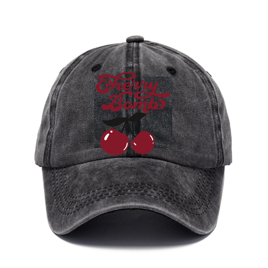 Vintage Cherry Bomb Print Washed Baseball Cap, a Fresh Retro-Style Men'S Hat, Suitable for Spring And Summer Casual Wear, Versatile Hat, Comfortable And Breathable, Perfect for Outdoor Use, Matching Outfits