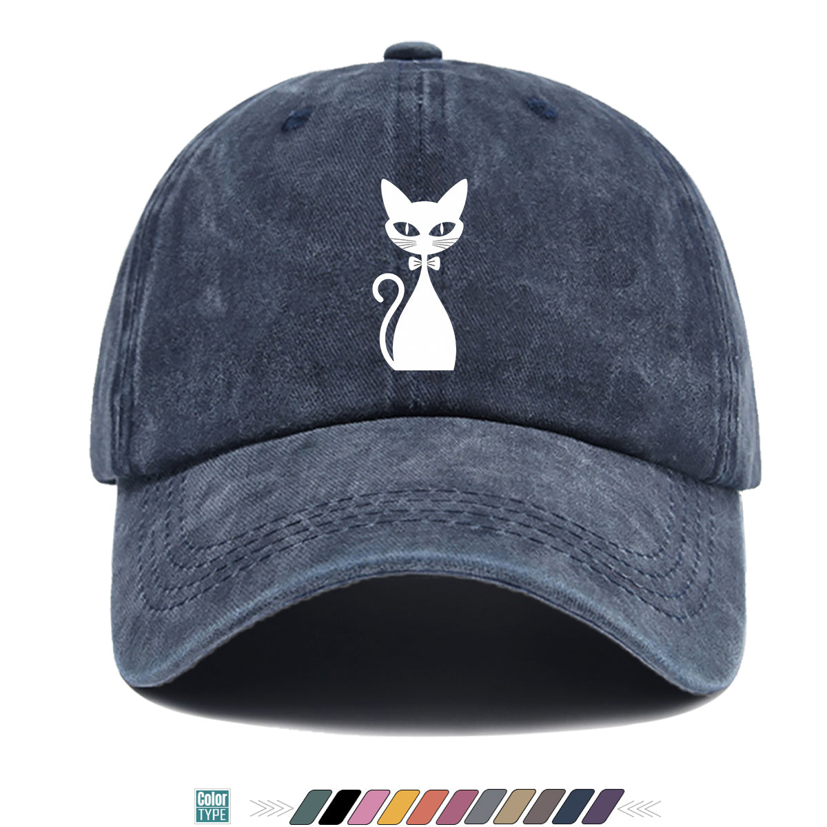 1pc Elegant White Cat Silhouette Printed Baseball Cap, Comfortable Breathable Sun Hat, Fashionable Easy Design, Unisex Adjustable Casual Versatile Duckbill Cap, Suitable for Daily Outings, Cafe Gatherings, Weekend Excursions, Girlfriends' Dates