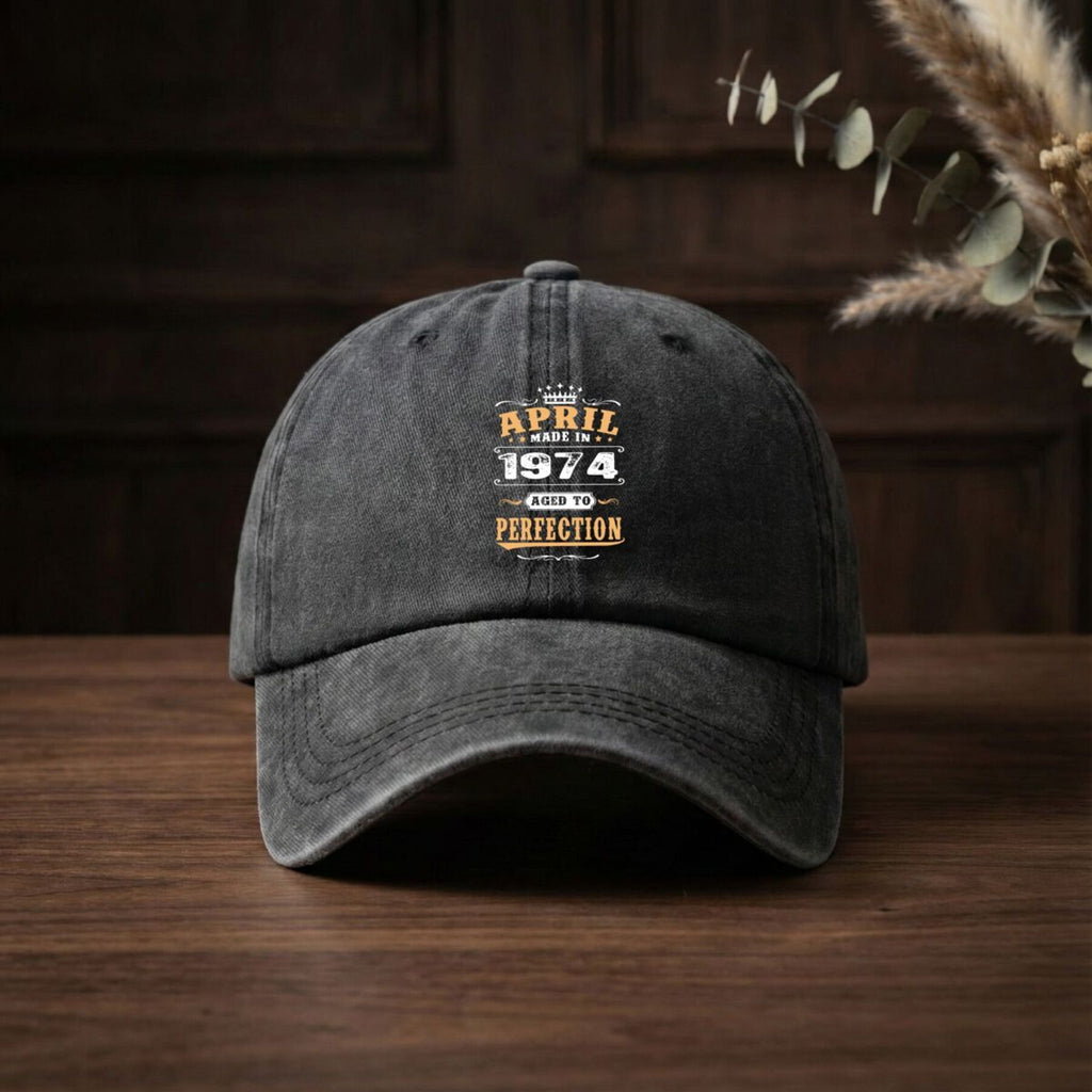 April 1974 Vintage Washed Distressed Duckbill Cap - Adjustable Unisex Baseball & Golf Hat Suitable for Outdoor, Lightweight Breathable Retro with Duckbill Bill, Machine Washable for, Casual Wear, Nostalgic Gift