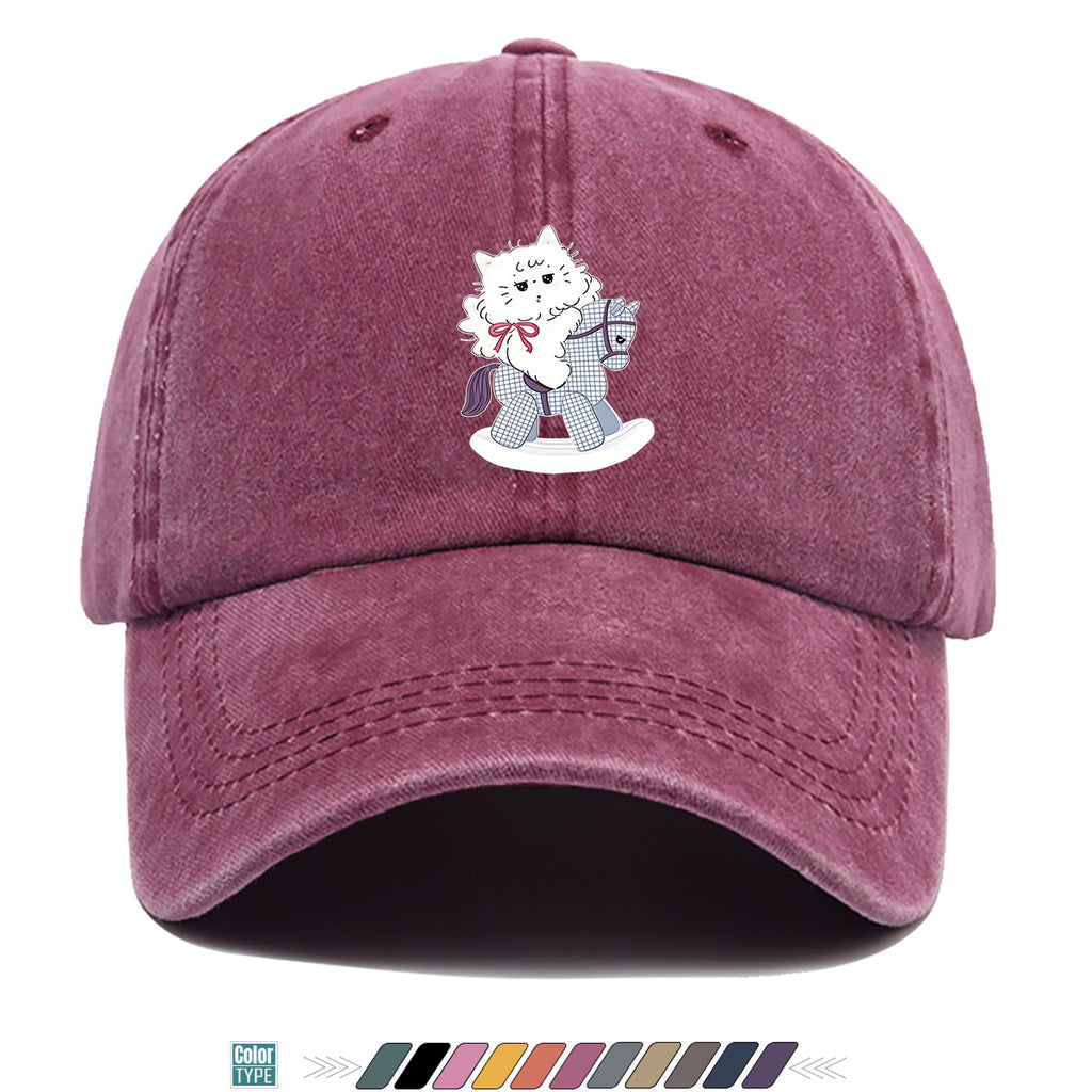 1pc Cartoon Cat Riding a Wooden Horse Printed Baseball Cap, Cute and Adorable Sun Hat, Stylish, , and Beautiful, Unisex Adjustable Baseball Cap, Daily Casual Hat, Family Outing Hat, Suitable for Shopping, Picnics, Amusement Parks, Parties