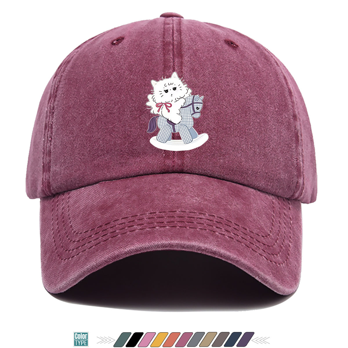 1pc Cartoon Cat Riding a Wooden Horse Printed Baseball Cap, Cute and Adorable Sun Hat, Stylish, , and Beautiful, Unisex Adjustable Baseball Cap, Daily Casual Hat, Family Outing Hat, Suitable for Shopping, Picnics, Amusement Parks, Parties