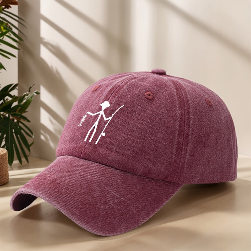 Vintage Baseball Cap | Creative Fishing Design, Soft & Comfortable, Breathable & Sweat-Absorbent Polyester, Adjustable Fit for Outdoor Sports, Fishing, Camping - Black with White Graphic Print, Fishing Hat