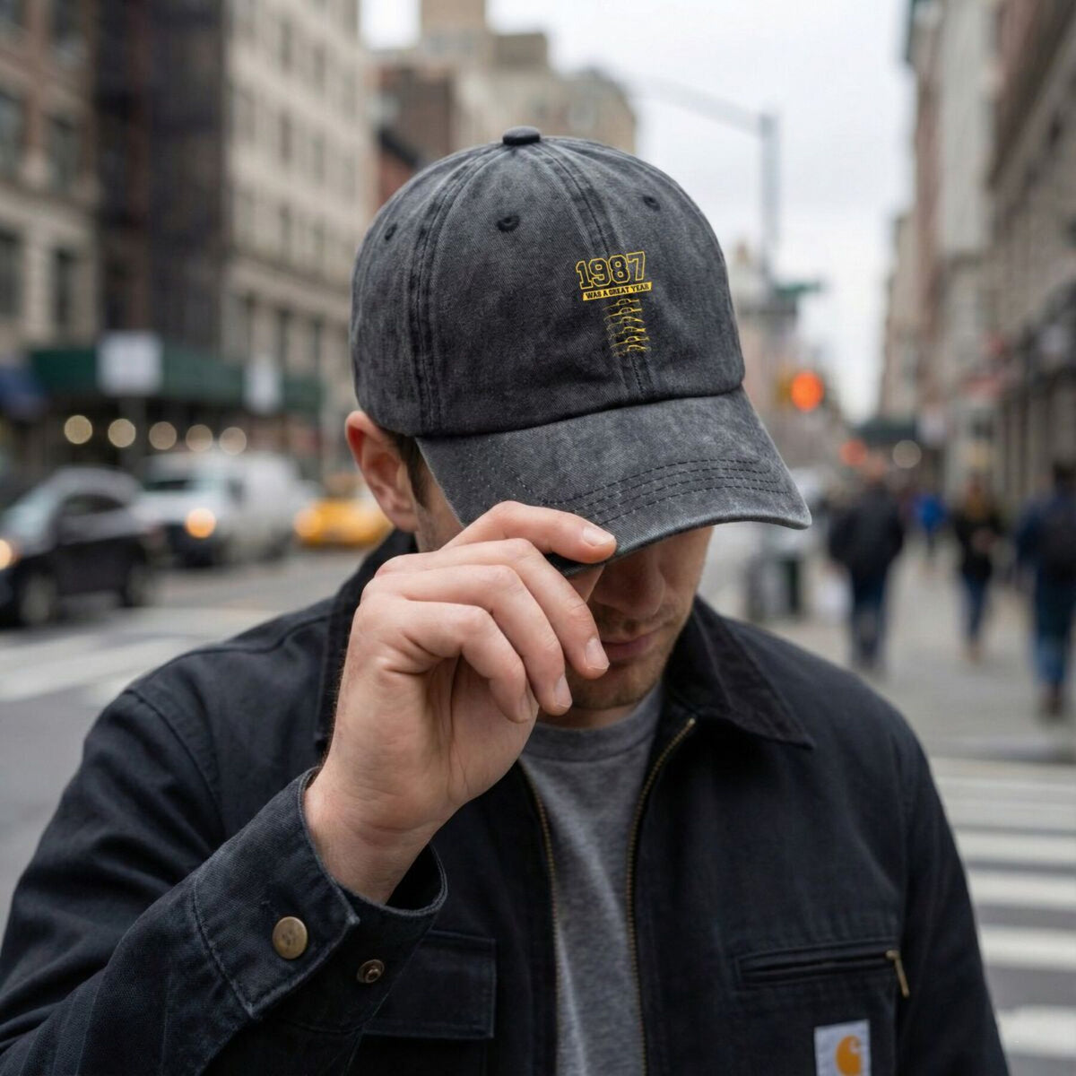 1987 Year Mark Vintage Washed Distressed Duckbill Cap, Unisex, Outdoor Baseball Cap, Adjustable, Washed Vintage Style, Lightweight And Breathable Golf Cap