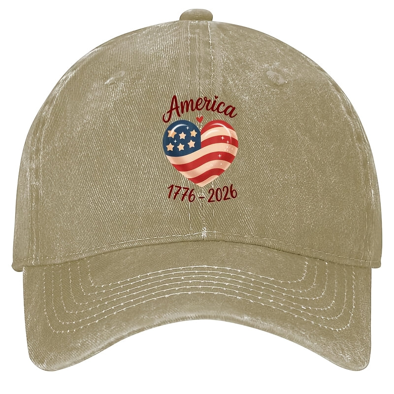Unisex Baseball Cap Suitable for Men & Women - 250th Anniversary 1776 Flag Heart, Y2K Retro Washed Cap with Fun Buckle Closure, Machine Washable for 4th of July 2026 Commemorative Gift & History Apparel