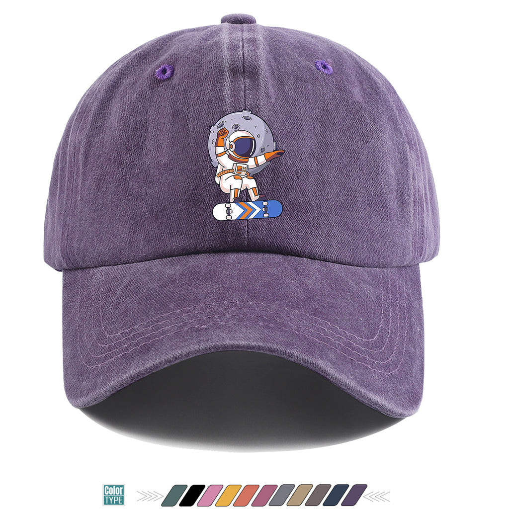 1pc Astronaut Skateboard Print Baseball Cap, Trendy Individual Sun Hat, Fashionable Cool Breathable Unisex Duckbill Cap, Adjustable Size Street Hip-Hop Hat, Outdoor Travel Sunshade Hat Suitable for Skateboarding, Street Dance, Camping