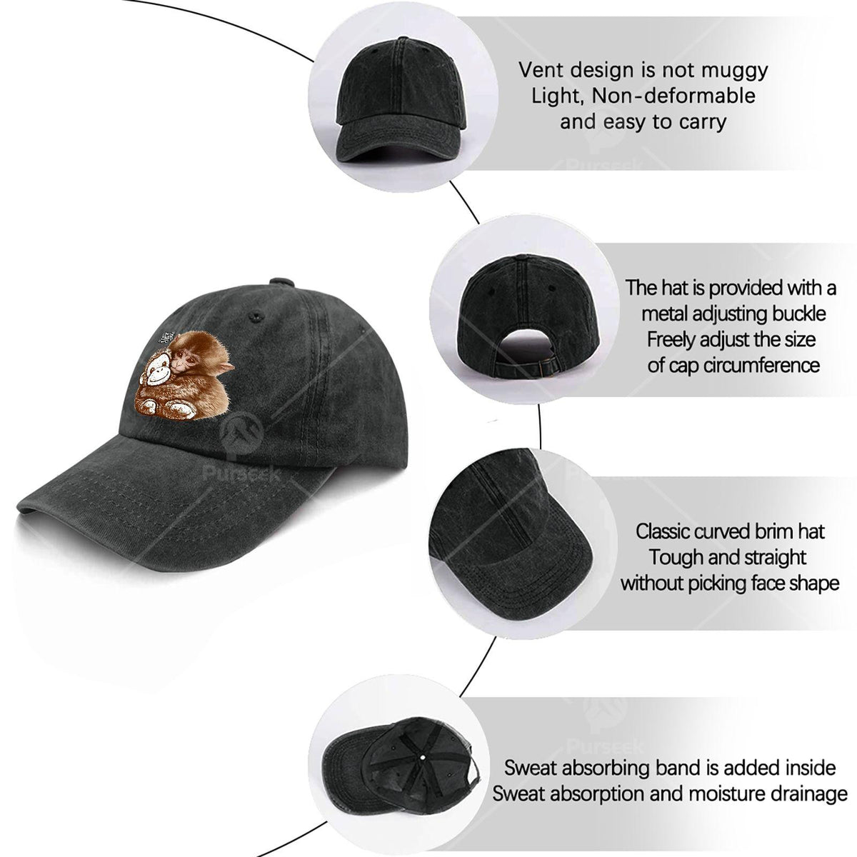 Stay Strong with This Stylish Monkey Wearing a Plush Orangutan Baseball Cap, Suitable for Everyone