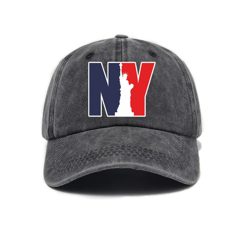 1 Washed Distressed Print Baseball Cap for Adults, NY Statue of Liberty Print, Washed Vintage Distressed Soft Top Baseball Cap, Unisex Versatile Baseball Cap