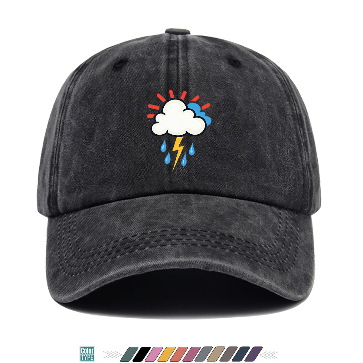 1pc 1pcs Unisex Adjustable Baseball Cap with Cloud Lightning Raindrop Print, Outdoor Sports Hat, Suitable for Daily Wear, Camping, Music Festivals, Cycling, Travel -  Gift for Men & Women, Birthday Present