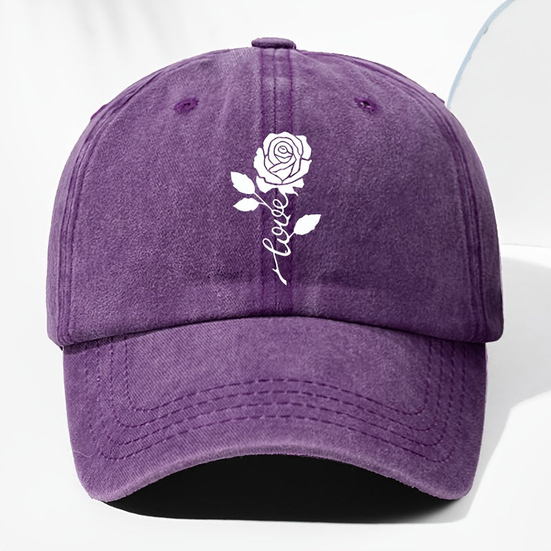 Unisex Rose Love Print Washed Vintage Baseball Cap Fashion Men Women Sunshade Outdoor Hat Adjustable Hat Trucker Cap Suitable for All Seasons Daily Wear
