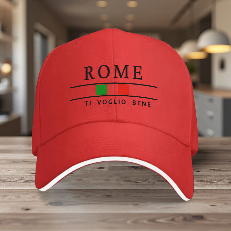 1 Adjustable Sandwich Baseball Cap, Lightweight Printed Women'S Hat with The Word "Rome" Printed on It, "I Love You" Men'S Sun Hat, Ideal Gift for Travel, Parties, And Birthdays