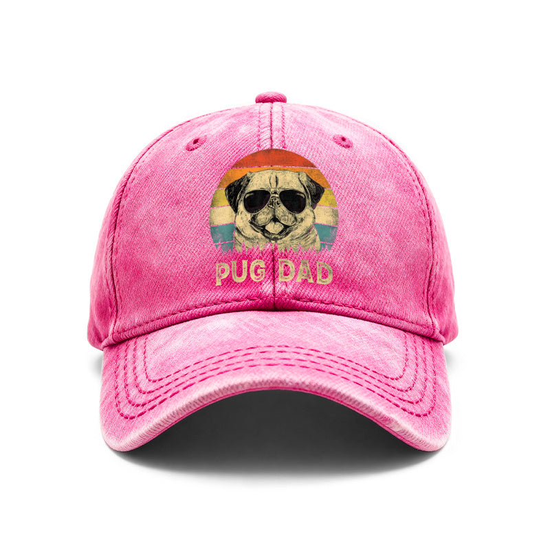 1pc Vintage Washed Baseball Suitable for Men & Women, Pug Dad Graphic Adjustable Retro Hat with Pug Dog Print, Unisex Outdoor Casual Gift for Dad, for Hikers,, Casual Attire - Design