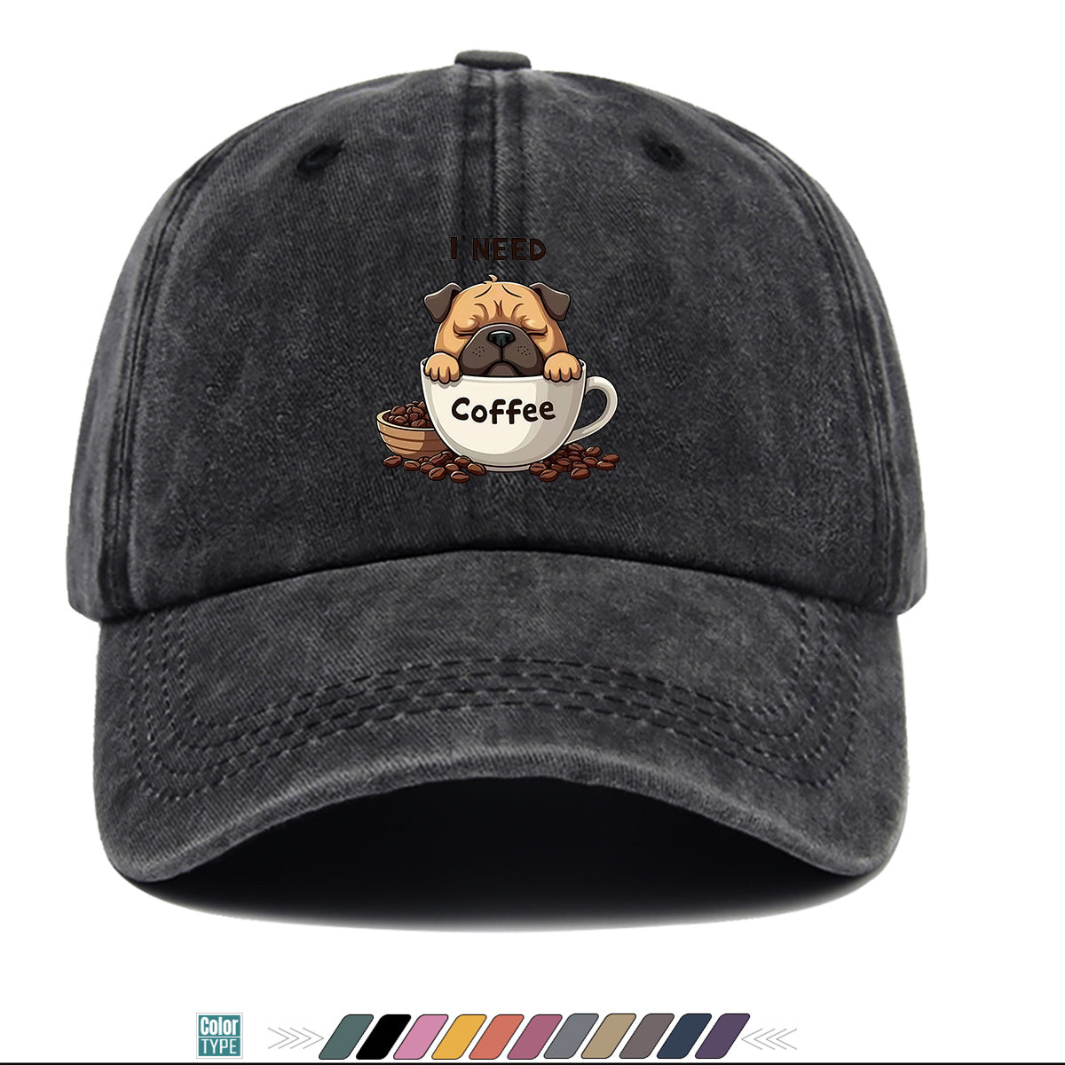 1pc 1pcs Pug "I Need Coffee" Trucker Hat - Adjustable Unisex Baseball Cap with Pug Dog Print & Coffee Cup, Breathable Sun Hat Suitable for Coffee Lovers, Outdoor, Hiking, Gifts for Men & Women, for Working People, Birthday Present