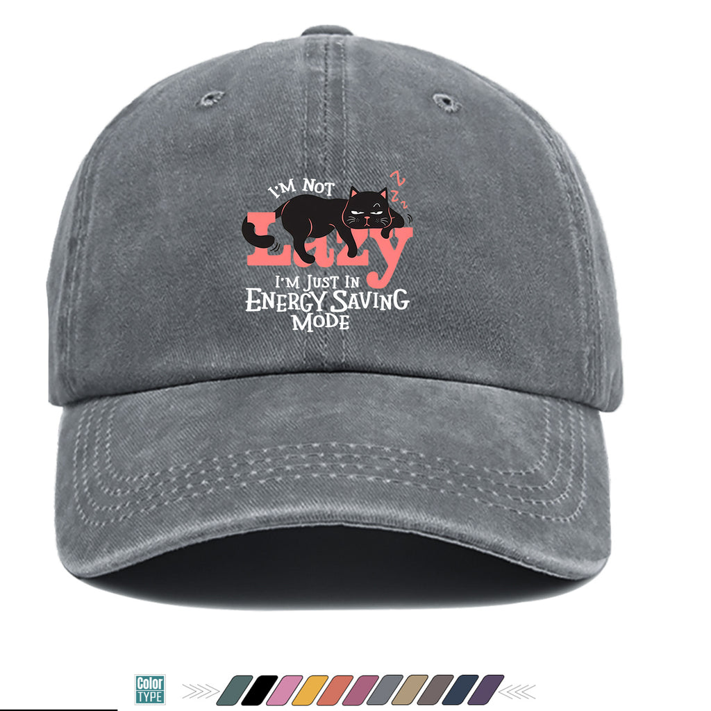 1pc "LAZY" Letter Print Baseball Cap with Lazy Black Cat Print, Fashionable Casual Duckbill Cap, Unisex Adjustable Street Style Sun Hat, for Daily Outings, Café Lounging, Weekend Lounging, Friend Gatherings, Daily Wear, Shopping, Park Strolls